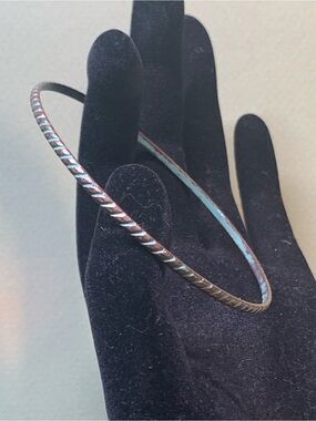 Thin Twisted Metal Bangle Bracelet in Aged Teal and Bronze